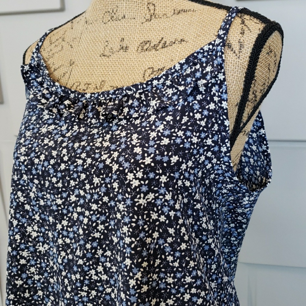 Jr-s.com dress sundress cover up navy blue white floral spaghetti strap Size 9 - Picture 3 of 4